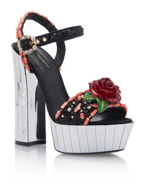 Dolce & Gabbana Floral Embellished Canvas Platform Sandals